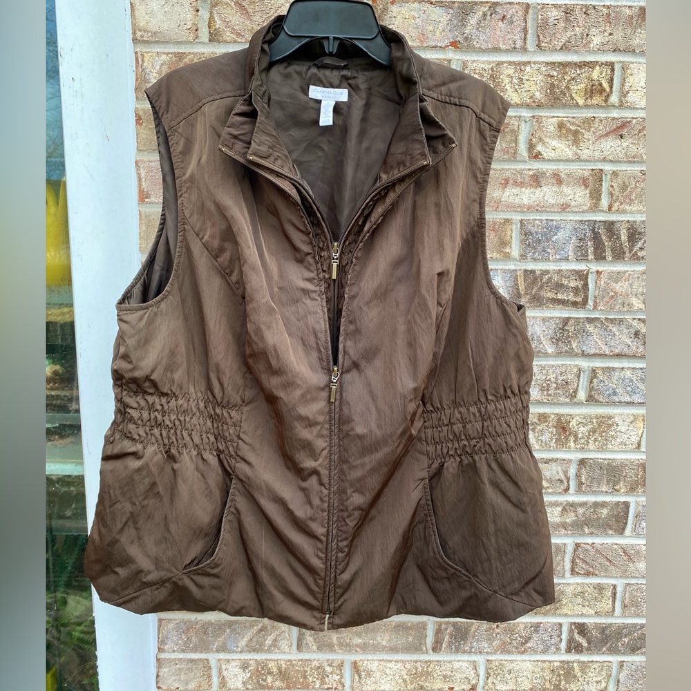Womenโs 3X Charter Club Brown Double Zipper Faux Fur Sleeveless Puffer Vest